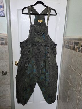 Himalaya Handmade Green Washed Bohemian Floral Cotton Harem Jumpsuit/coveralls